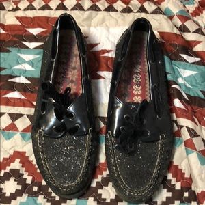 Sperry Top Sider, black glitter, 10.